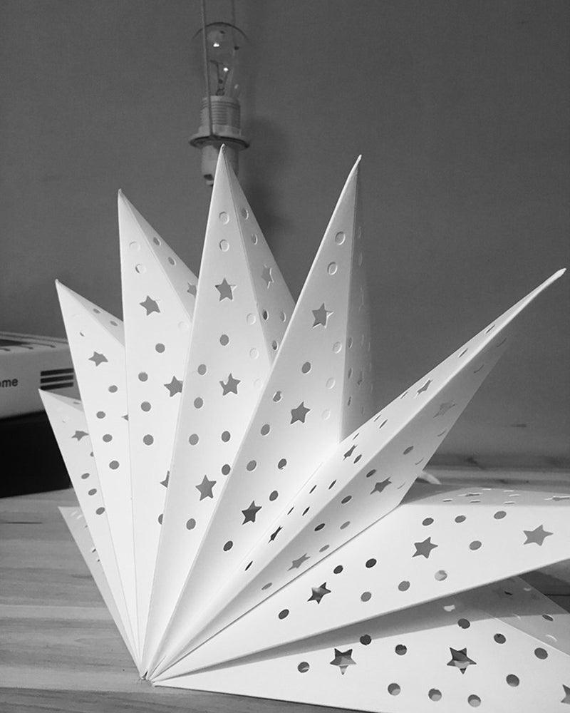Stevvex desk lamp white perforated paper star design with star and circular cutouts LED on Tampa Home & Garden Store