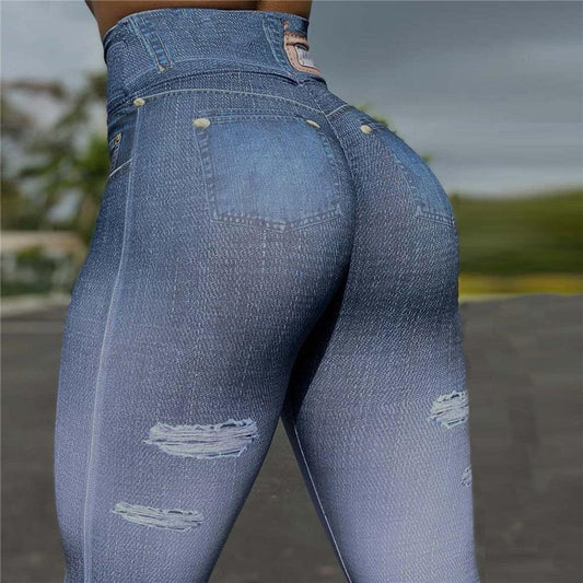 Stevvex women's ripped denim leggings with high-rise waist, distressed knees, blue stretch on Tampa Home & Garden Store