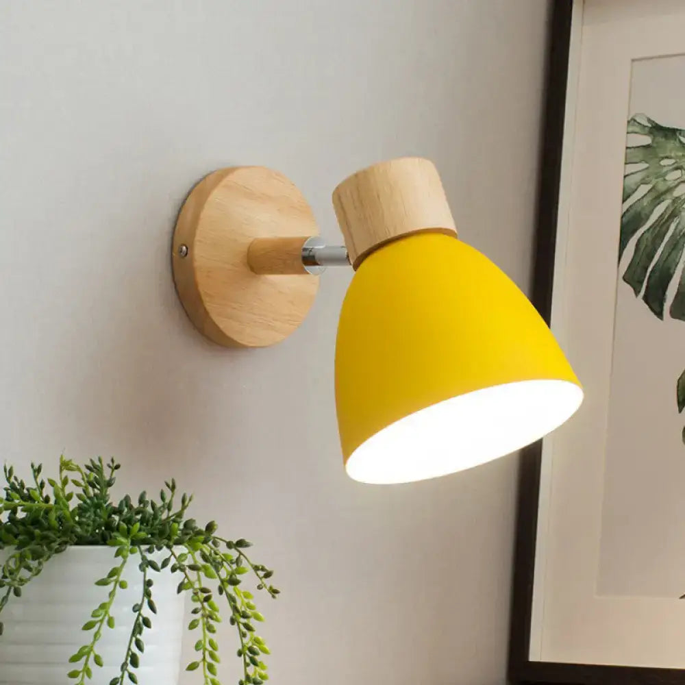 Sage Wood Wall Light with natural wood mount and yellow cone shade by Decorbites on Tampa Home & Garden Store