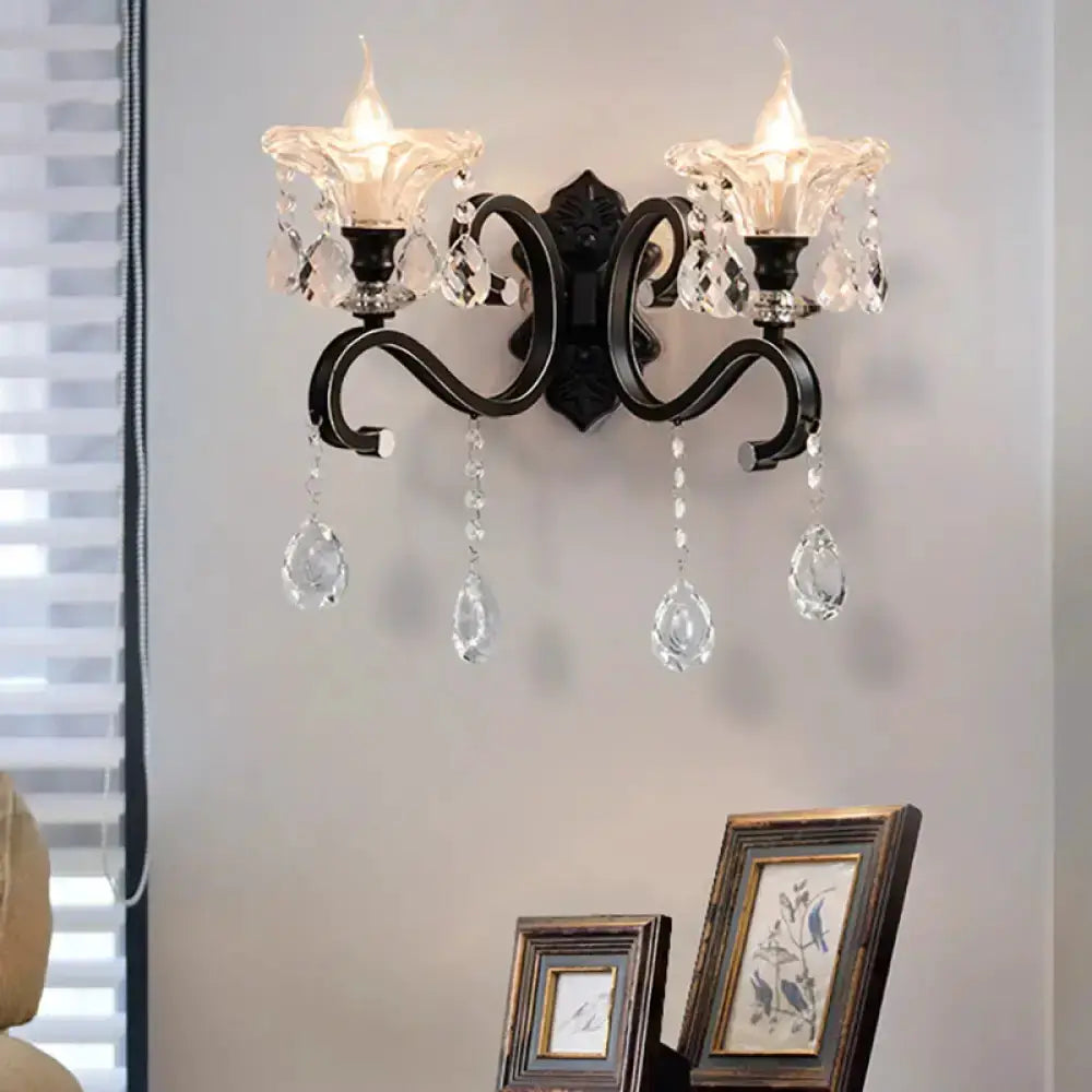 Modern Scalloped Black Crystal Wall Lamp