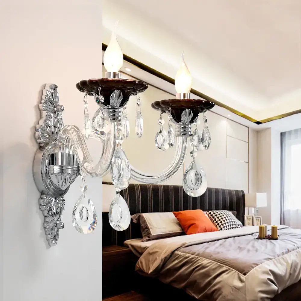 Silver crystal wall sconce with dual-head drops, ornate crystal accents by Decorbites on Tampa Home & Garden Store