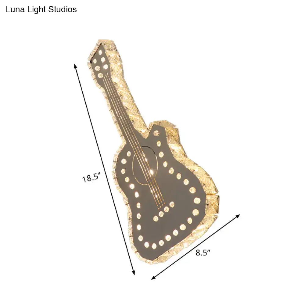 Silver Guitar Wall Lamp by Decorbites with warm LED halo along guitar shape, 18.5 x 8.5 inches on Tampa Home & Garden Store