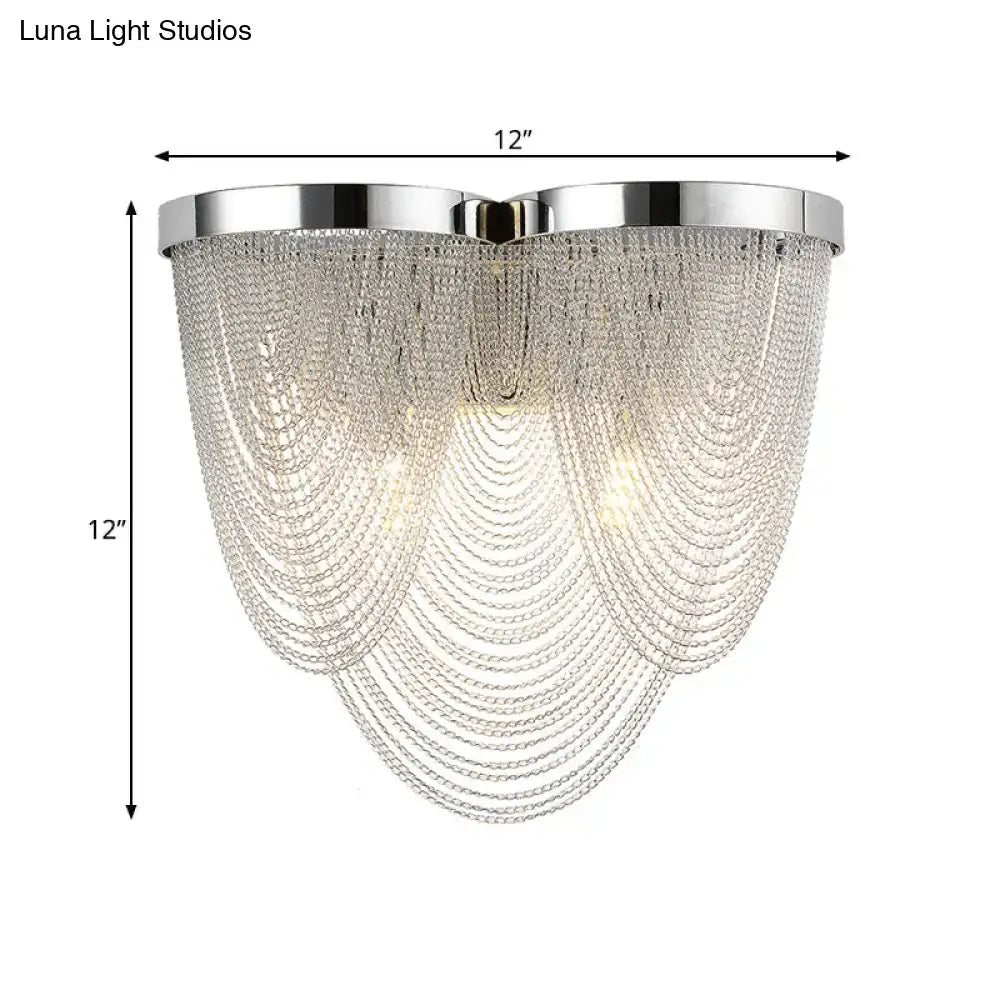 Silver tassel wall sconce with crystal bead chains, chrome mount, 12in wide 12in tall Decorbites on Tampa Home & Garden Store
