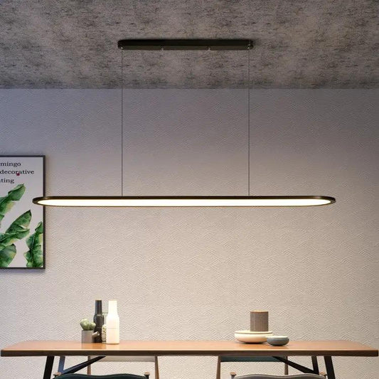 Modern Simple Creative Strip Bar Led Lighting long slim pendant bar with warm glow over dining table on Tampa Home & Garden Store