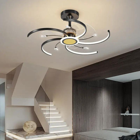 Modern iron pendant lamp with black curved arms and LED ring accents, Decorbites living room light on Tampa Home & Garden Store