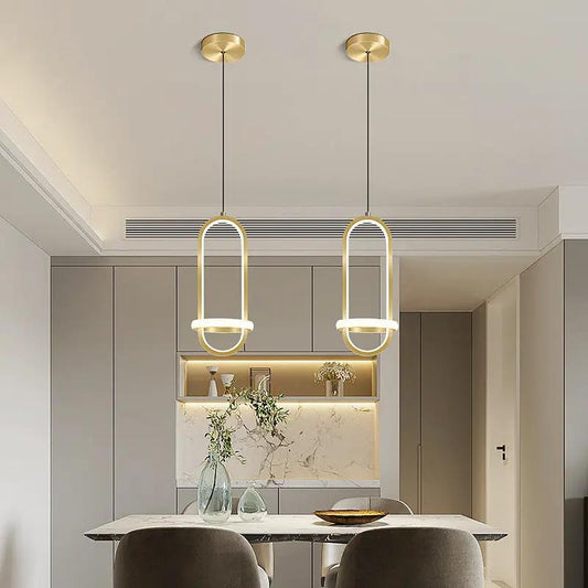 Modern Simple Led Bedroom Bedside Chandelier gold loop pendants by Decorbites over table on Tampa Home & Garden Store