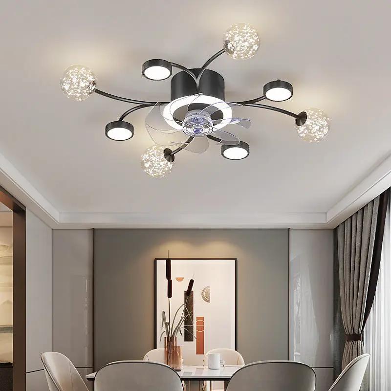 Modern Smart Ceiling Fan Lamp for Bedroom by Decorbites; black frame with glass globes on Tampa Home & Garden Store