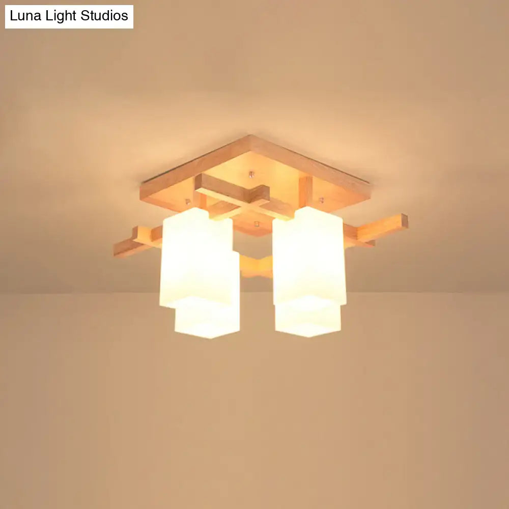 White wood flush mount ceiling light with three frosted rectangular shades Decorbites on Tampa Home & Garden Store