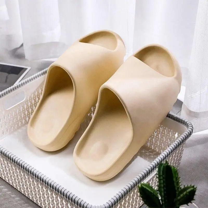 Modern thick soft slippers beige unisex spa sandals for indoor outdoor use on Tampa Home & Garden Store