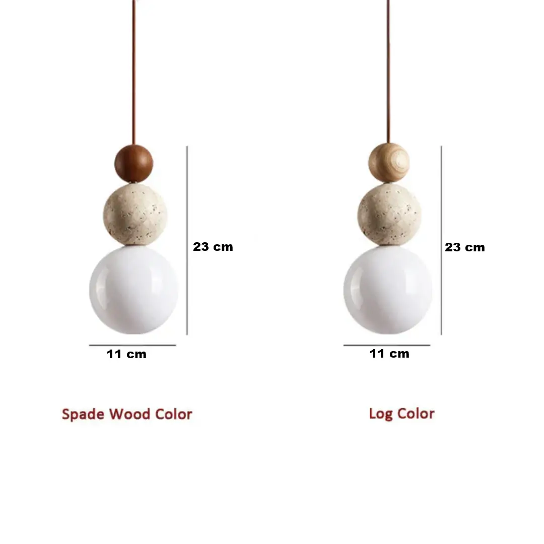 Travertine wood pendant lights pair with G9 lamp and stone beads Moktan Sabai on Tampa Home & Garden Store