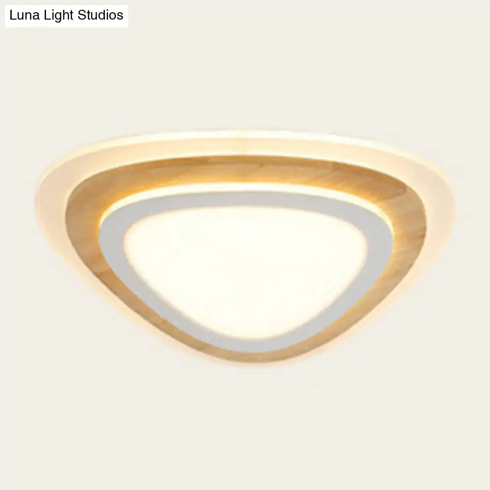 Wood Triangle Flush Mount Light by Decorbites in warm wood with white glass shade on Tampa Home & Garden Store