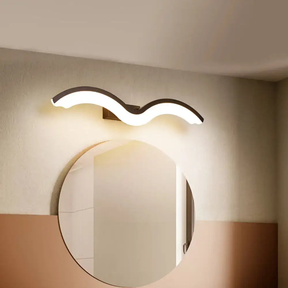 Black White Wave Wall Sconce with curved LED glow, black frame, Decorbites on Tampa Home & Garden Store