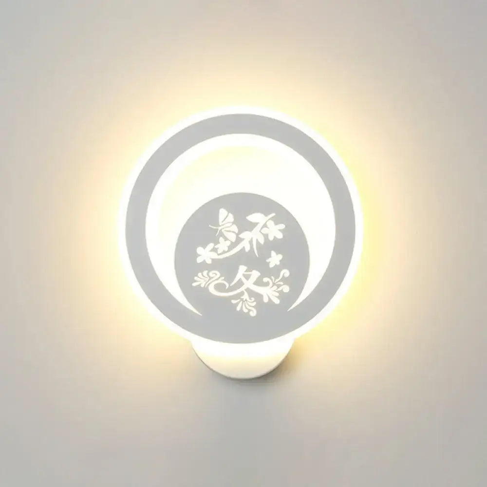 Round white LED wall light with floral cutout, Decorbites, 110–120V, for bedroom on Tampa Home & Garden Store