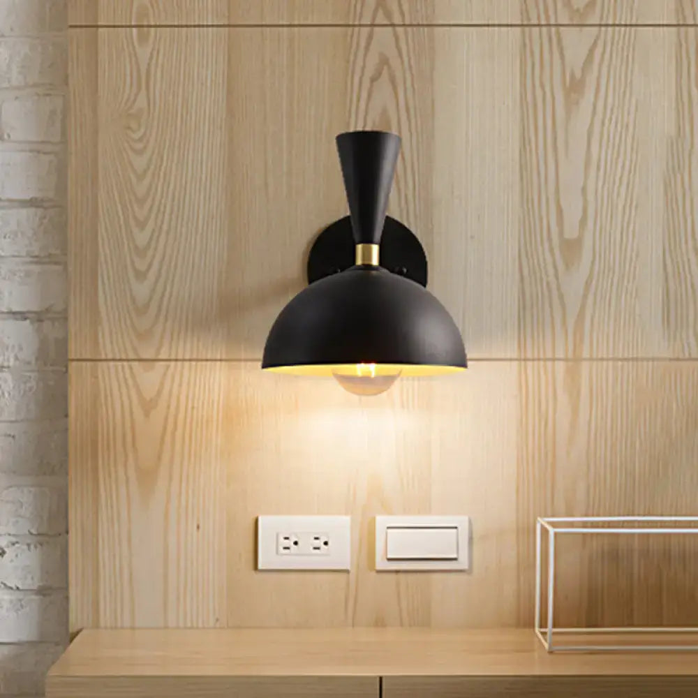 White Copper Dome Sconce black metal wall light with brass accent on wood wall on Tampa Home & Garden Store