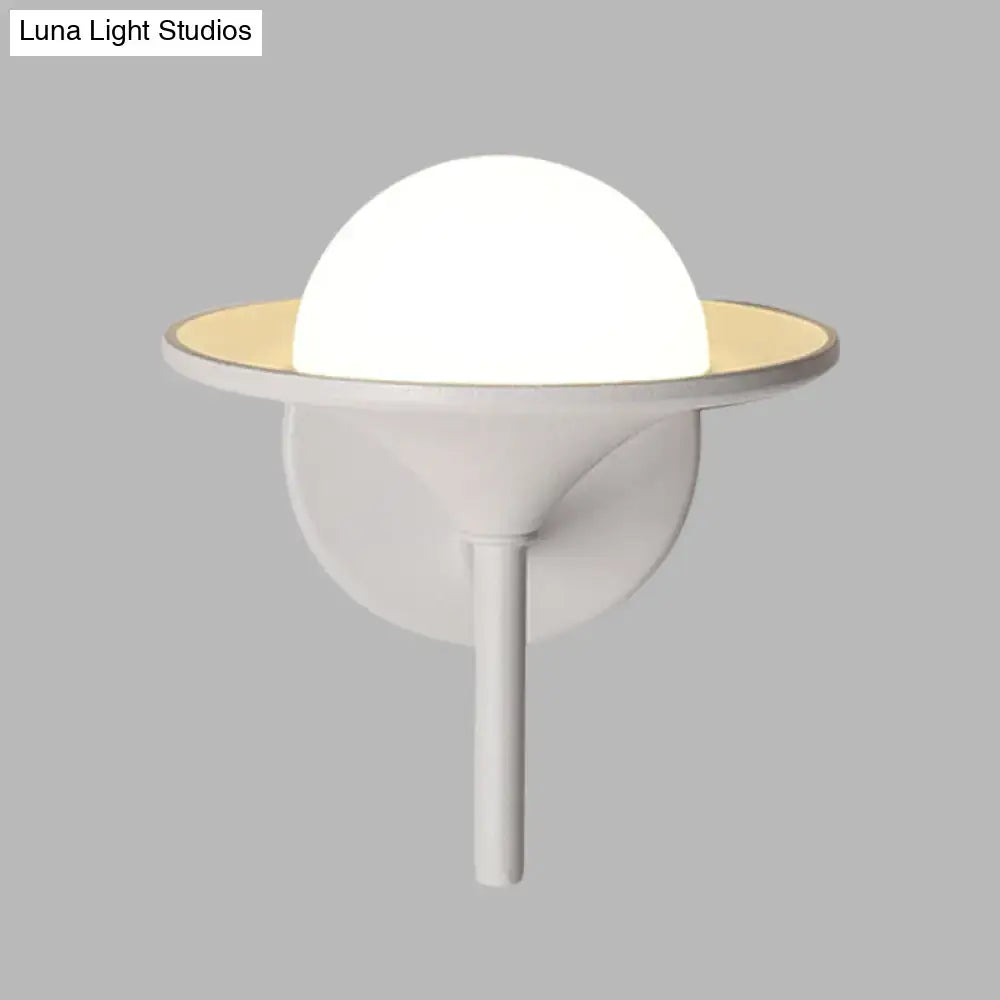 White flared glass sconce by Decorbites, wall-mounted with circular backplate and gold-ring rim on Tampa Home & Garden Store