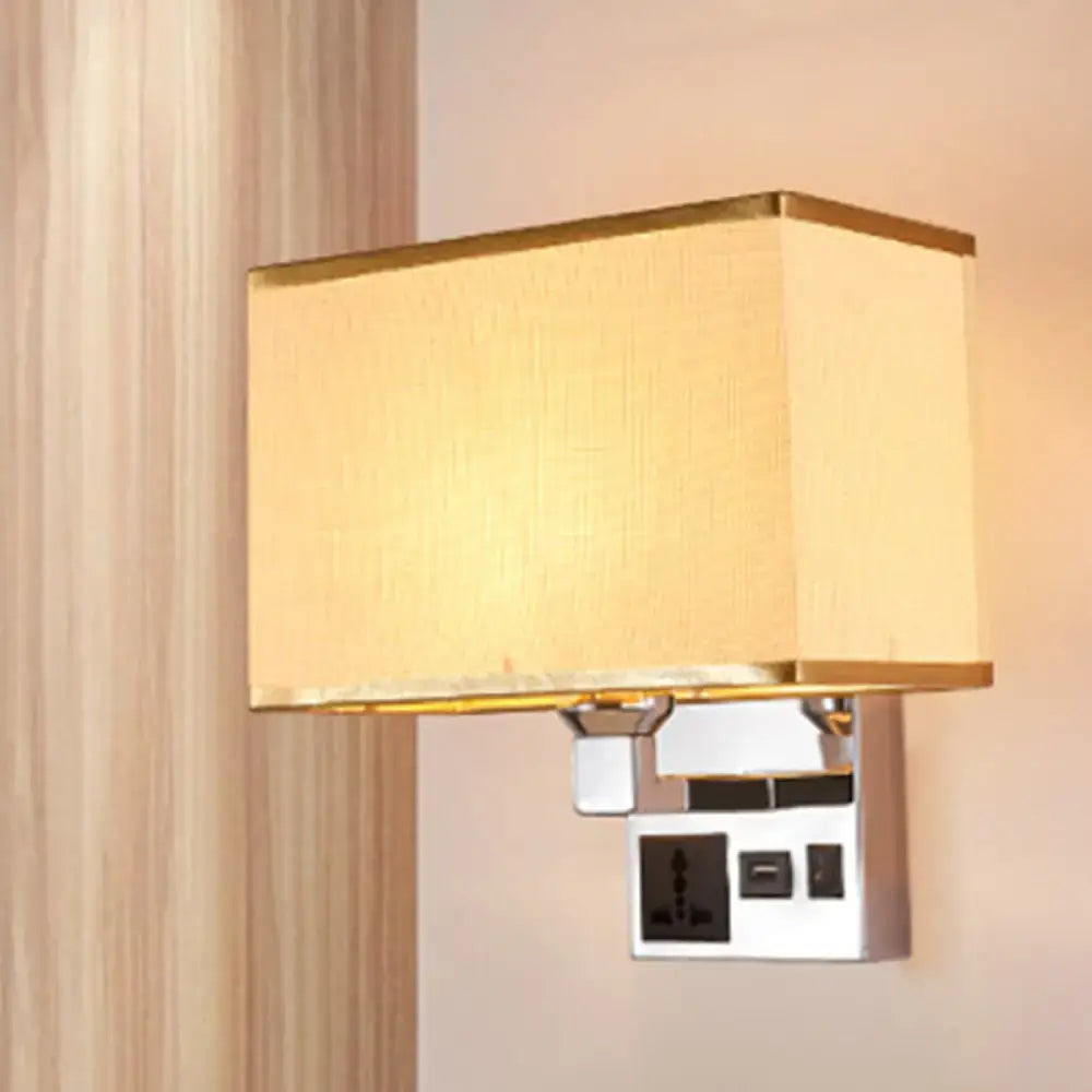 White flaxen USB sconce with fabric shade and chrome wall mount by Decorbites on Tampa Home & Garden Store