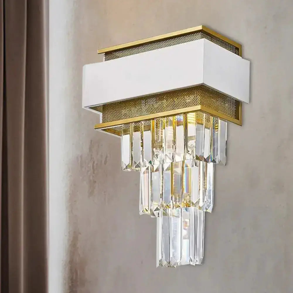 Modern White Gold Crystal Wall Sconce Bedroom
