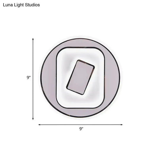 White LED acrylic sconce light with round ring and inner square frame Decorbites fixture on Tampa Home & Garden Store