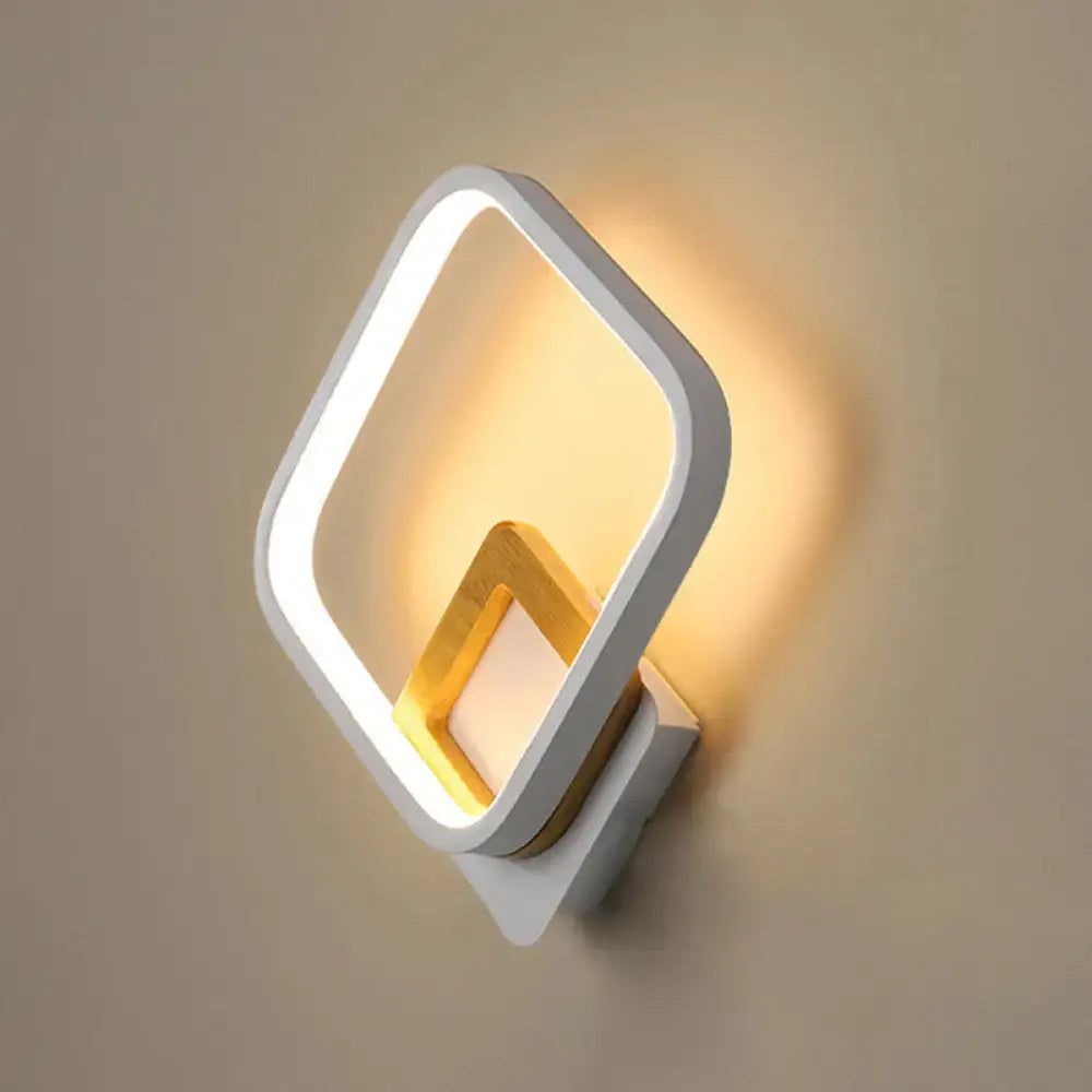 White Rhombus Wall Sconce Modern LED Acrylic Light with Wood Detail in White/Warm Light