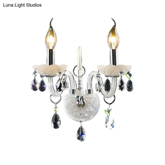 White Crystal Wall Light Decorbites crystal wall sconce with two candle bulbs on Tampa Home & Garden Store