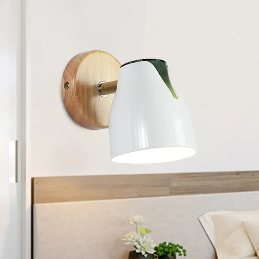Metallic Bud Wall Light white glass shade with green rim on wood backplate Decorbites on Tampa Home & Garden Store