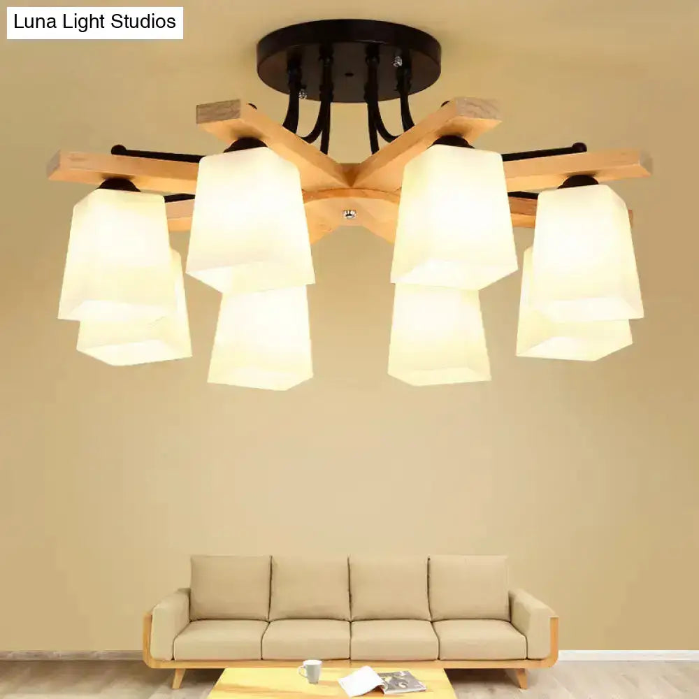 Black Milk Glass Light ceiling chandelier with six white shades and wooden arms by Decorbites on Tampa Home & Garden Store