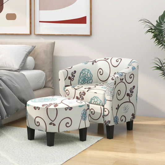 Beige fabric modern tub chair with matching ottoman set for living room decor on Tampa Home & Garden Store
