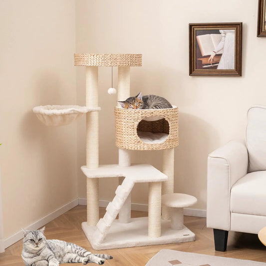 Modern cat tree with cattail condo and top perch in sisal DirectDeals on Tampa Home & Garden Store