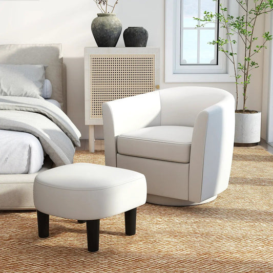 Modern Club Swivel Accent Chair with Ottoman Footrest Curved Backrest-Beige - Tampa Home & Garden Store