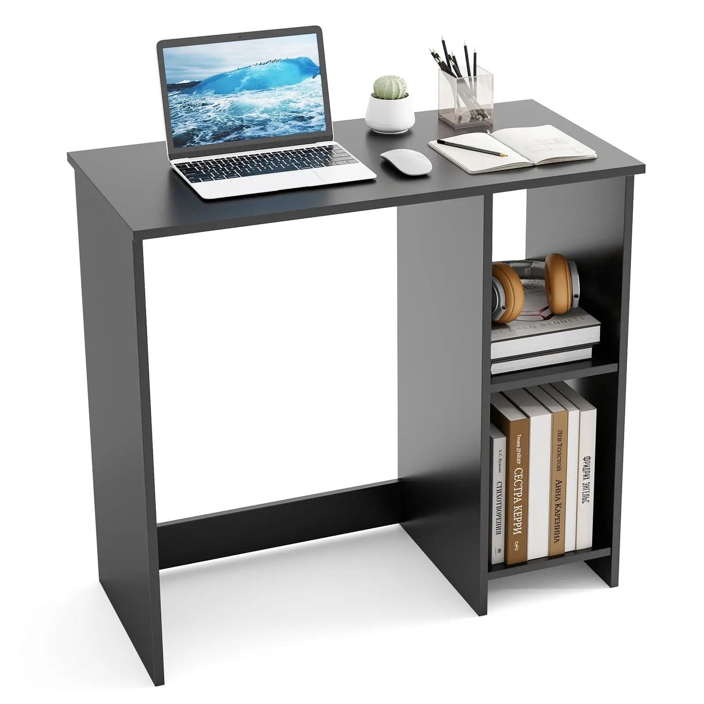 31.5 Inch Modern Office Desk With 2 Compartments gray desk with open side shelf and study setup on Tampa Home & Garden Store