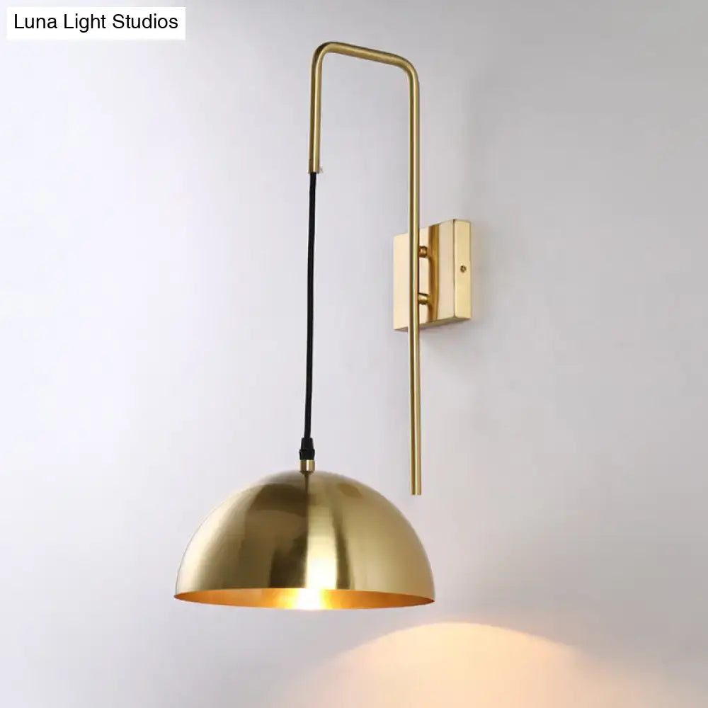 Brass dome wall light sconce with arched arm and black cord Decorbites on Tampa Home & Garden Store