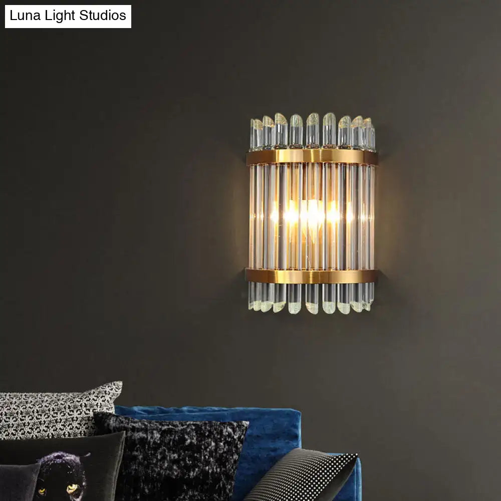 Gold crystal half-cylinder wall light Decorbites with vertical crystal rods on Tampa Home & Garden Store