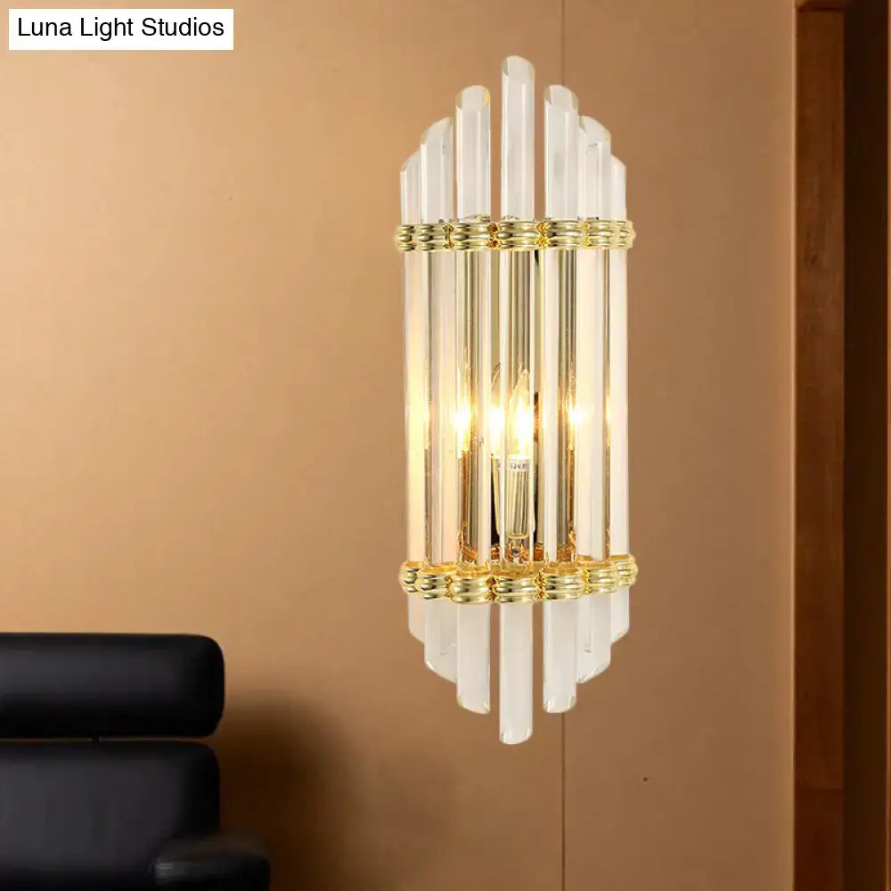 Gold crystal tube sconce by Decorbites, glass tubes with gold bands, wall mounted lighting on Tampa Home & Garden Store