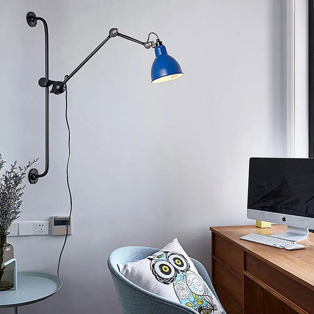 Decorbites adjustable light wall lamp with black metal arm and blue shade on Tampa Home & Garden Store