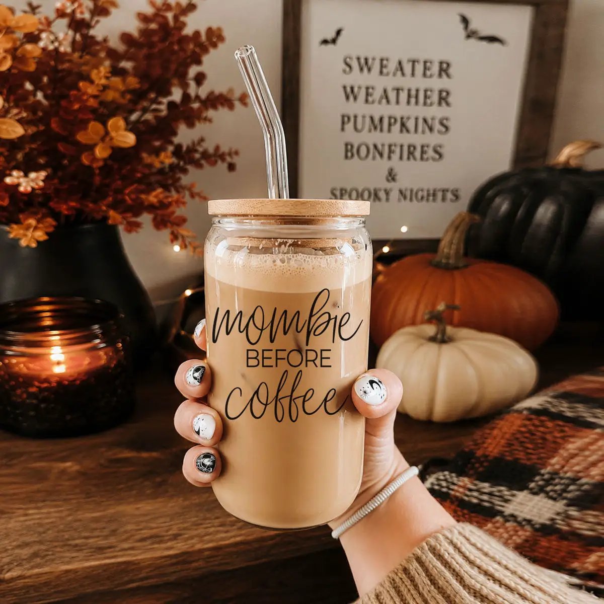 Mombie 20oz Before Coffee Glass Tumbler