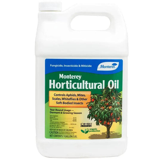 Monterey Horticultural Oil gallon in white jug with blue label pest control by Grow Organic on Tampa Home & Garden Store