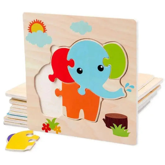 Stevvex wooden Montessori baby animals puzzle with colorful elephant pieces cognition toy on Tampa Home & Garden Store