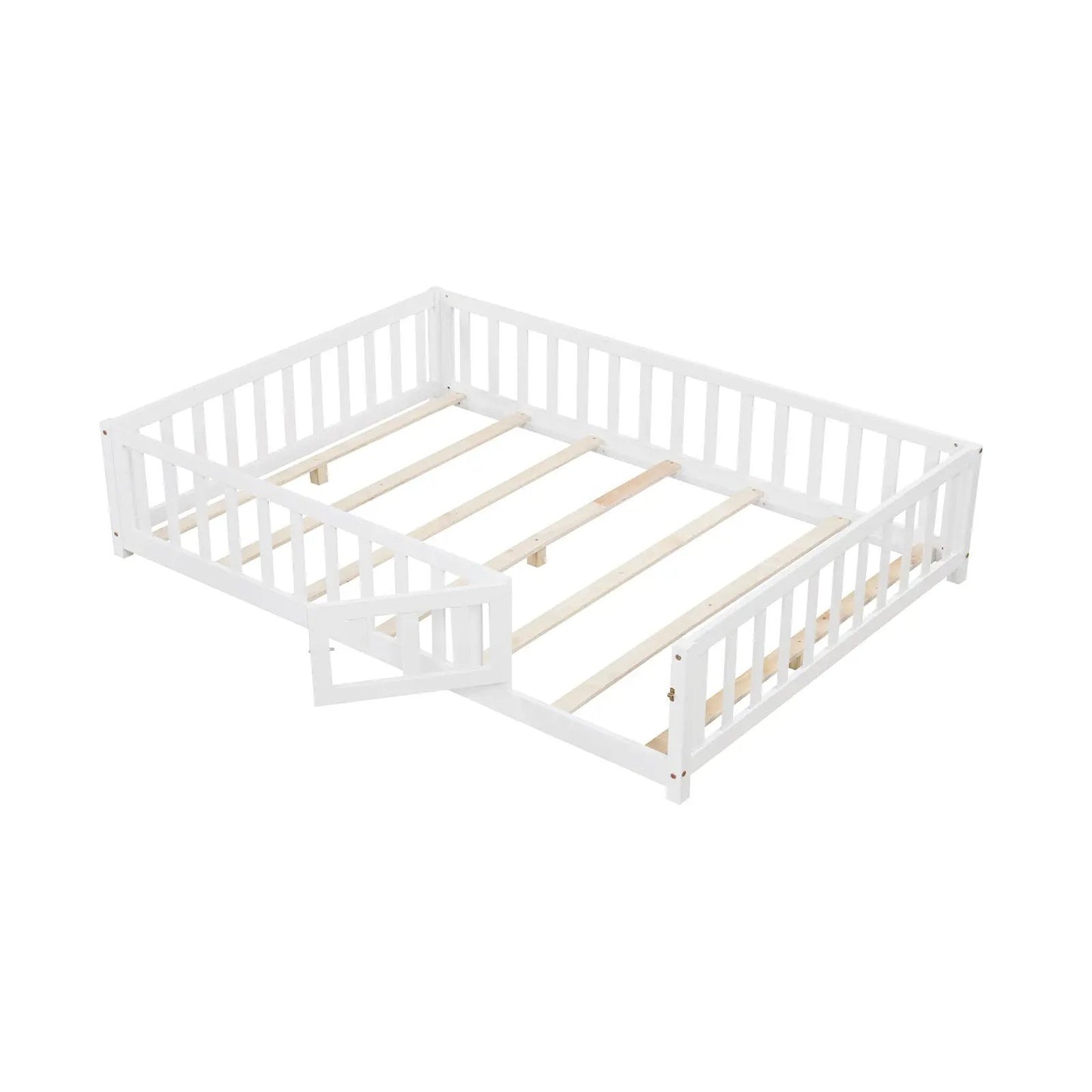 Montessori toddler bed frame with white guardrails, wooden slatted base DirectDeals on Tampa Home & Garden Store