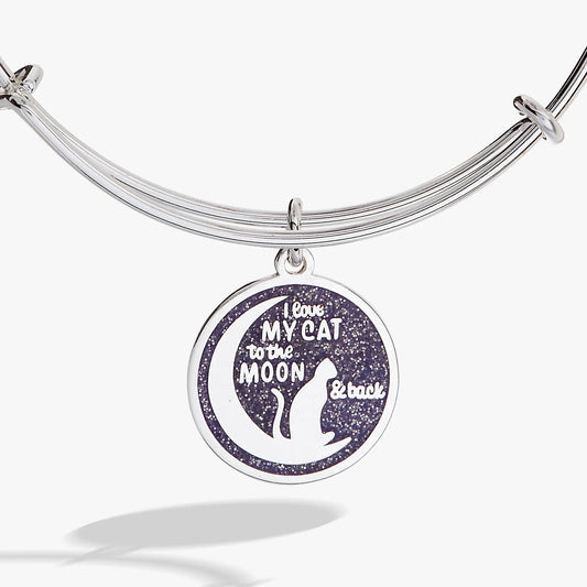 Bracelet Love My Cat to the Moon and Back bangle with pendant cat silhouette on Tampa Home & Garden Store