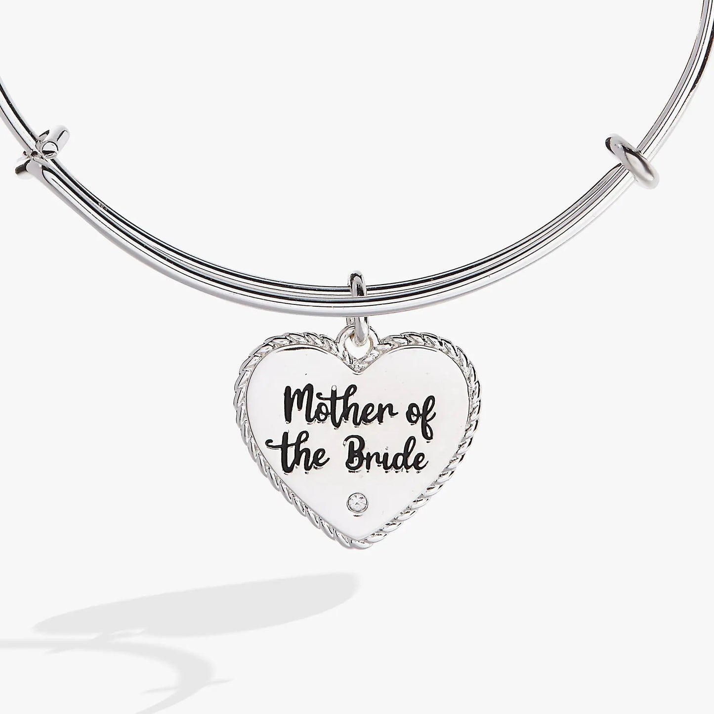 Mother of the Bride Heart Bangle by Alex and Ani, silver-tone bracelet with rope-edged heart charm on Tampa Home & Garden Store