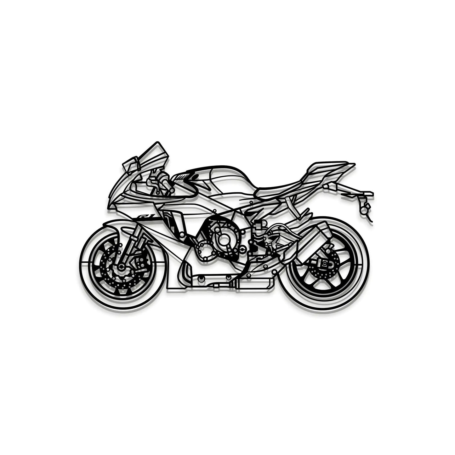 2024 YZF R1 metal motorcycle wall art by Modello Turbo, black line drawing on Tampa Home & Garden Store