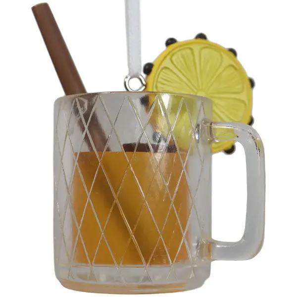 Hot Toddy Ornament crystal glass mug with diamond pattern, cinnamon stirrer and lemon slice on Tampa Home & Garden Store