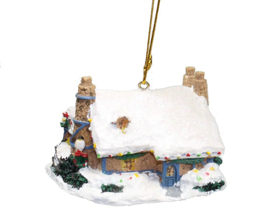 Thomas Kinkade Winter House Ornaments Chimney Set with snowy roof and two stone chimneys on Tampa Home & Garden Store