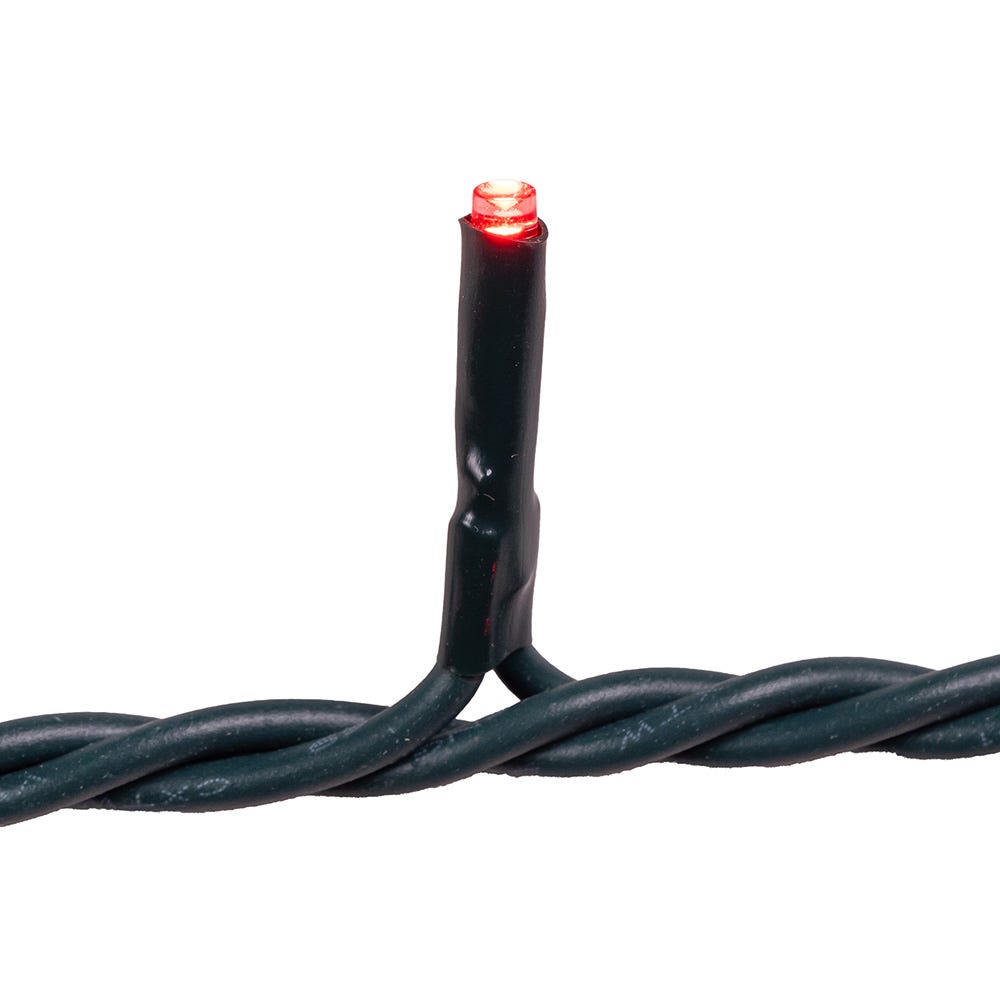 Juego de luces LED rojas de 3 mm con sonido de tintineo y cable verde (15,24 m)