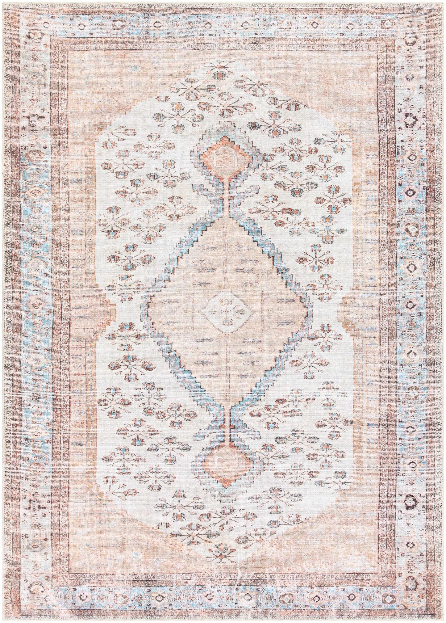 Moora Rug Chenille Polyester peach ivory blue medallion Boutique Rugs on Tampa Store on Tampa Home & Garden Store