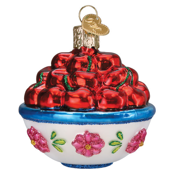 Adorno de cristal con forma de cuenco de cerezas