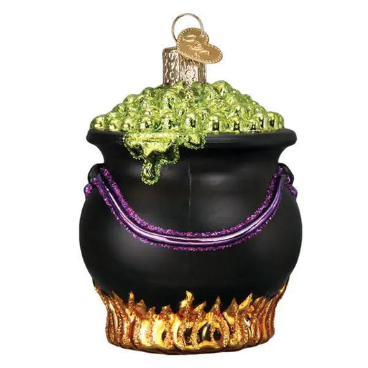 Halloween Cauldron Ornament black witch cauldron with green bubbling potion and purple glitter on Tampa Home & Garden Store