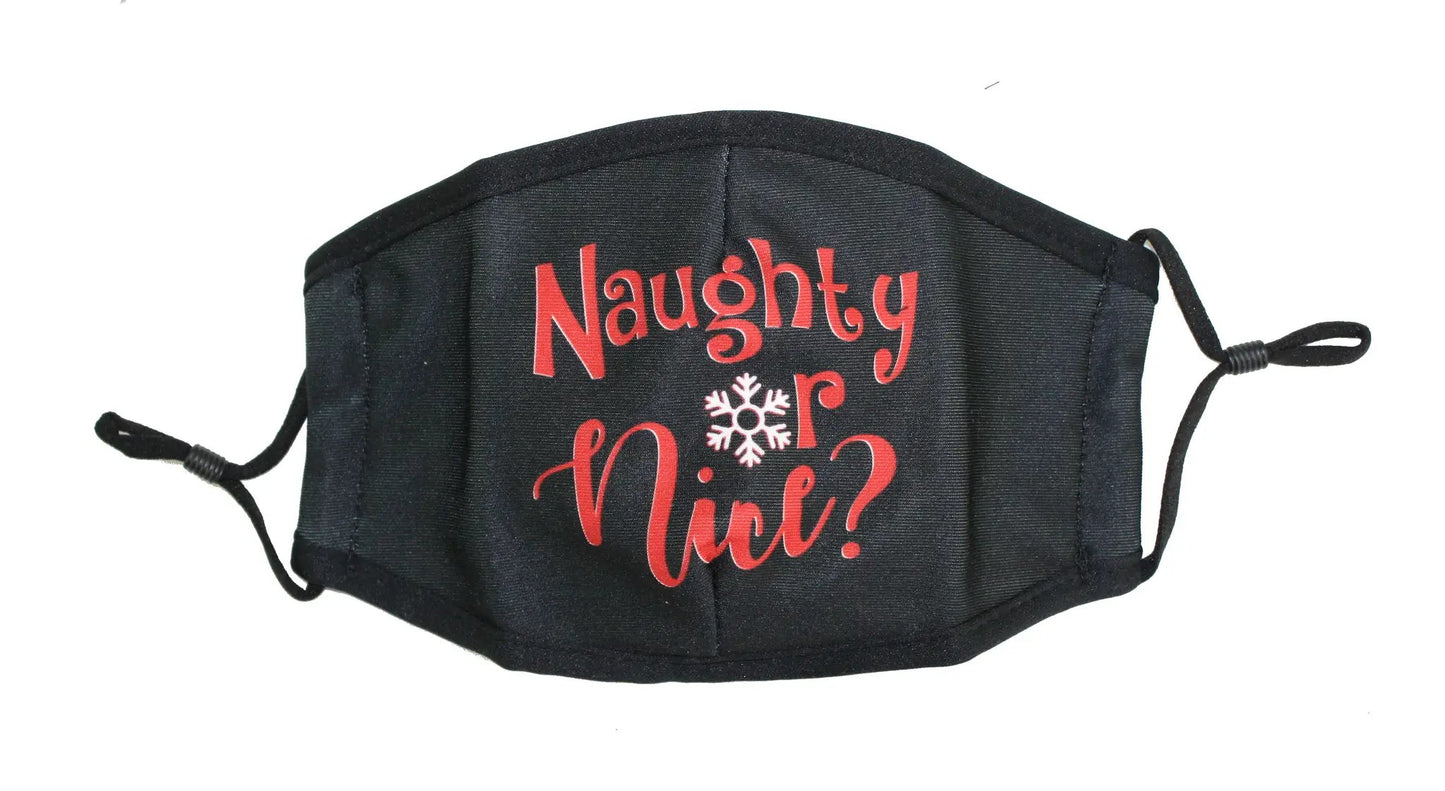 Holiday Naughty or Nice face mask, black fabric, one size, The Country Christmas Loft on Tampa Home & Garden Store