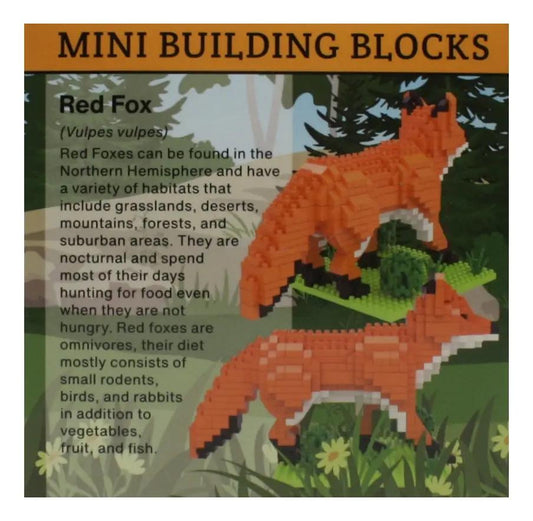 Mini Building Blocks Red Fox Figurine Kit featuring two orange-red interlocking block foxes on Tampa Home & Garden Store