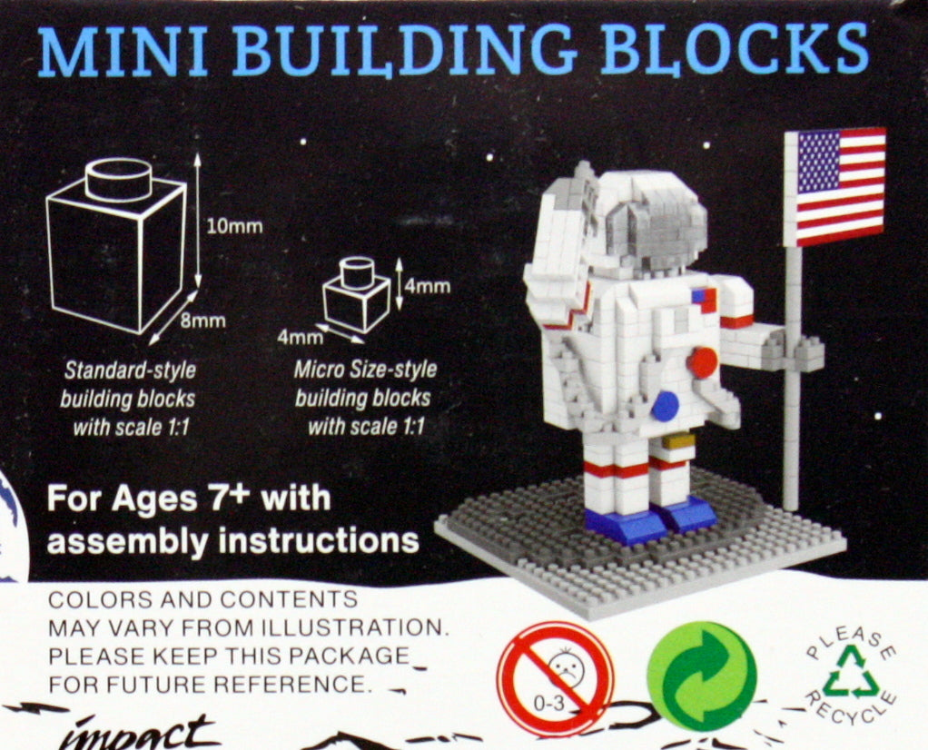 Mini Building Blocks Astronaut Craft Kit white astronaut figure on gray base with flag on Tampa Home & Garden Store